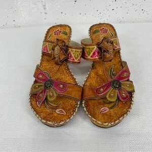 Bamboo54 size 8 Orange & Pink Flora Artesian Sandals